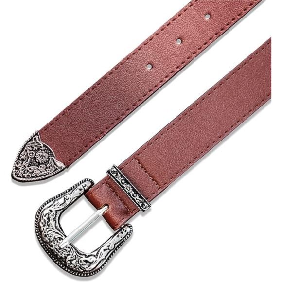 Western-Belts-Leather-Belt Vintage Waist-Belt with Buckle for Jeans Dresses
